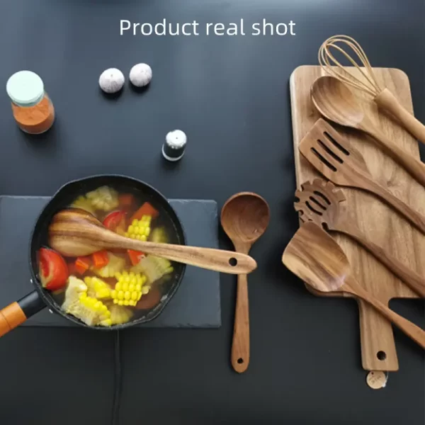 Wholesale teak wood 7pcs utensils cooking set wooden utensils set for kitchen - Image 5