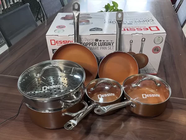 New Stretched Pot Popper Color Ceramic Non Stick Cookware Set Pot Customized 10 Pieces Copper non-stick Cookware Pans Pots Set - Image 6