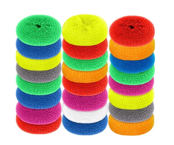 Scouring Pads Round Dish Pads Plastic Non-Scratch Dish Scrubbers Assorted Color Dish Mesh Scrubbers for Kitchen