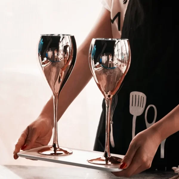 9oz Rose Gold Stemless Champagne Flutes Durable Glass Mimosa Glasses Set, Cocktail Glass, bulb cup Toasting Wedding Glasses - Image 2