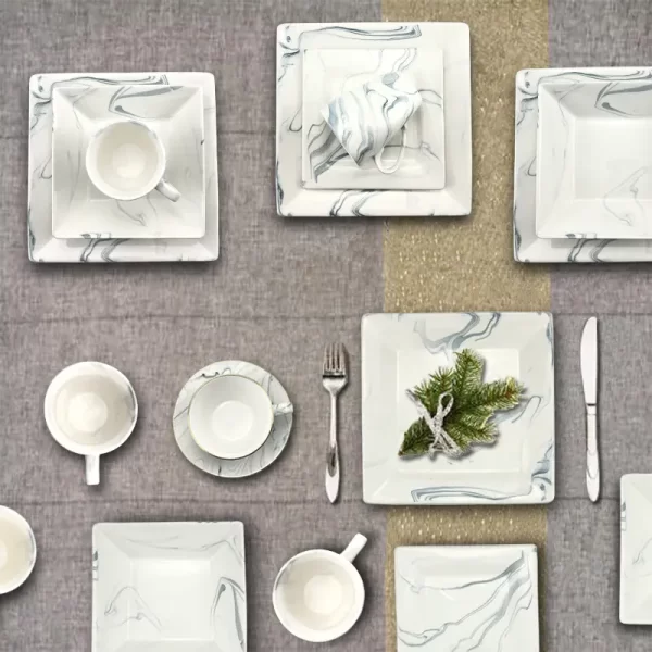 Marble 16pcs Ceramic Dinner Sets Luxury Dinnerware Prices Stoneware Square Shape Plates Kitchen Crockery Dishes - Image 5