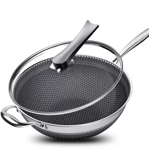 Stainless steel honeycomb frying pan uncoated non-stick pan household frying pan non-stick pot