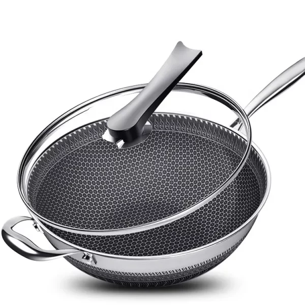 Stainless steel honeycomb frying pan uncoated non-stick pan household frying pan non-stick pot