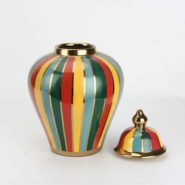 J020 ceramic storage jar colorful line decor ceramic can tabletop ginger jar decoration - Image 3