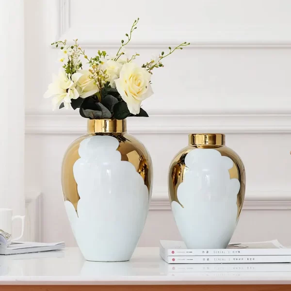 Modern ceramic vase creative light luxury white gold-plated vase storage tank living room fashion ornaments hotel crafts - Image 3