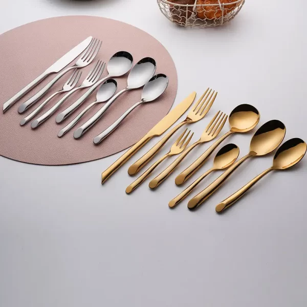Custom Talheres Unique Stainless Steel Gold Flatware Thick Round Handle Cutlery Set - Image 4