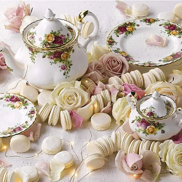 Gold rose bone porcelain tableware set flower light luxury ceramic dinnerware wholesale - Image 5