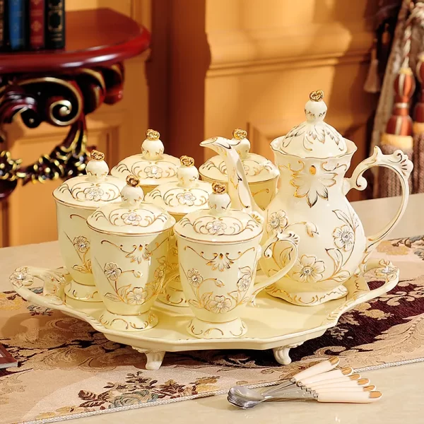 Gold Line Luxury Grace Designs Tea Set Cup Ceramic Coffee European Style Fine Porcelain - Image 6
