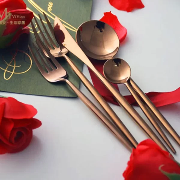 High Quality Thick Round Handle Rose Gold Matte Silverware Bulk Cutlery Set Stainless Steel Spoon Knife and Fork - Image 6