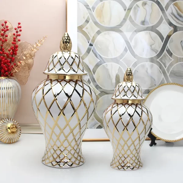 J134GA Luxury other home decor gold jar wedding white round tabletop ceramic ginger jar - Image 2