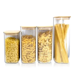 Food Storage Jars Containers Clear or Colored Borosilicate Wide Mouth Glass Jars Canisters with Airtight Bamboo Lid