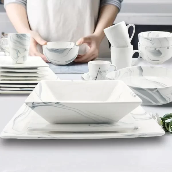 Marble 16pcs Ceramic Dinner Sets Luxury Dinnerware Prices Stoneware Square Shape Plates Kitchen Crockery Dishes - Image 6