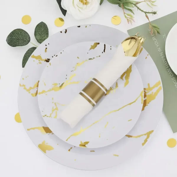 Premium Disposable Gold Plastic Party Plate Heavy Weight Dinner Plastic Plate and Cutlery Set for wedding - Image 5