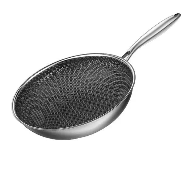 Stainless steel honeycomb frying pan uncoated non-stick pan household frying pan non-stick pot - Image 2