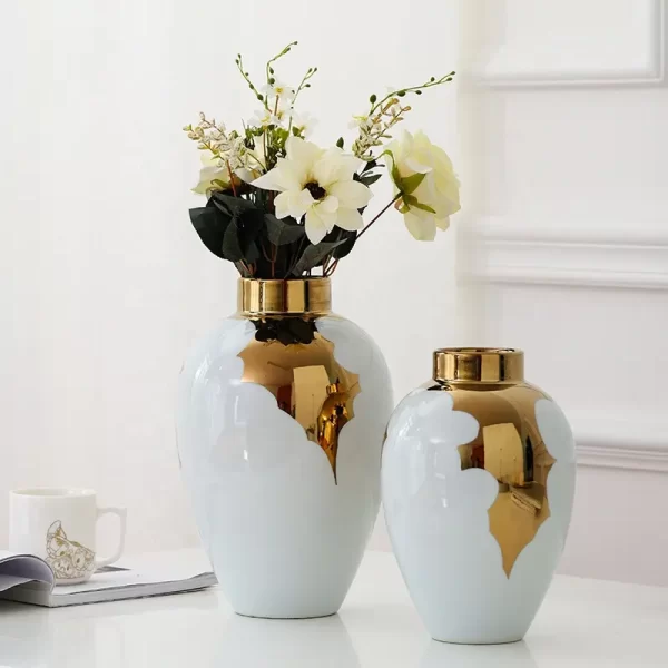 Modern ceramic vase creative light luxury white gold-plated vase storage tank living room fashion ornaments hotel crafts - Image 5