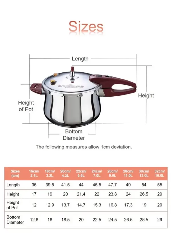 28CM/11L T-shape pressure pot induction pressure cooker stainless steel 304 with 18-32 cm rice Cooker - Image 4