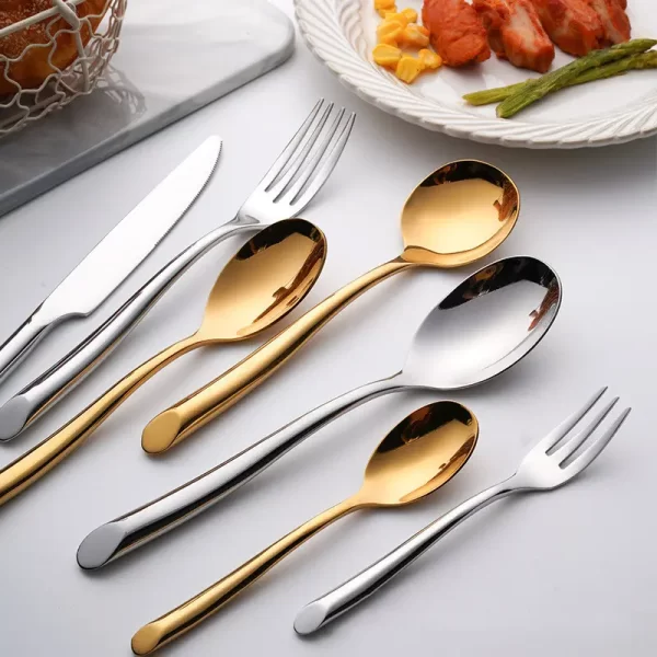 Custom Talheres Unique Stainless Steel Gold Flatware Thick Round Handle Cutlery Set - Image 6