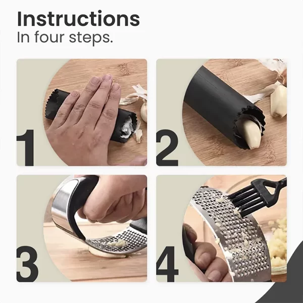 stainless steel manual premium garlic mincer grinder crusher Press with Peeling sleeve and brush - Image 6