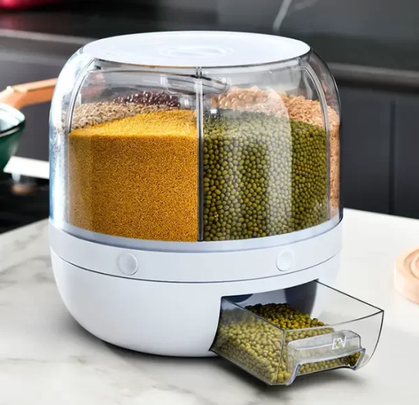 Grain Dispenser 360 Rotating 6 Grid Food Dispenser Rice And Grain Storage Container - Image 2