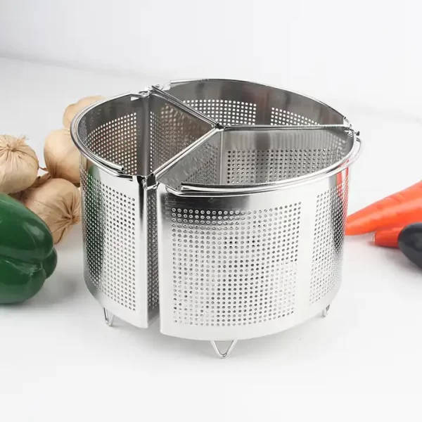 Set of 3 Stainless Steel Steamer Basket Saucepan Divider Baskets Storage Saving Kitchen Cookware - Image 5