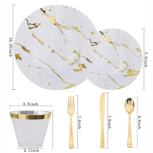 Premium Disposable Gold Plastic Party Plate Heavy Weight Dinner Plastic Plate and Cutlery Set for wedding - Image 3