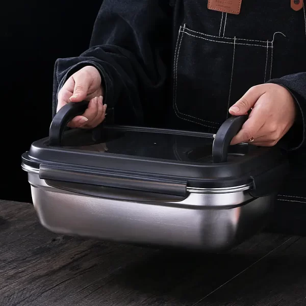Kitchen Fridge Storage Organizer Sealed Food Container Keep Fresh Stainless Steel Pickle Box with Plastic Lid - Image 3