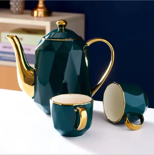 SU68 Gold Plated Teapot Set Ceramic Coffee Cup and Saucer Set for Afternoon Tea - Image 5