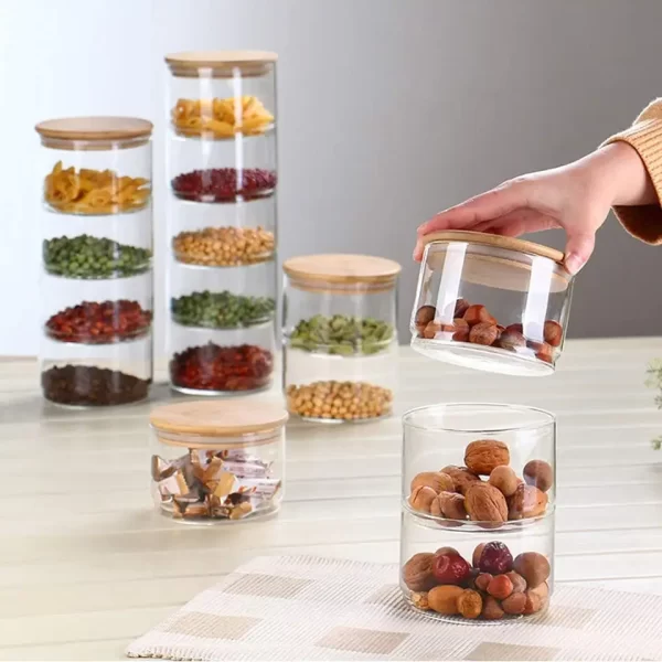 Kitchen Borosilicate Glass Stackable Glass storage Jar 475ml Sealed Glass Jar With Bamboo Lid - Image 3
