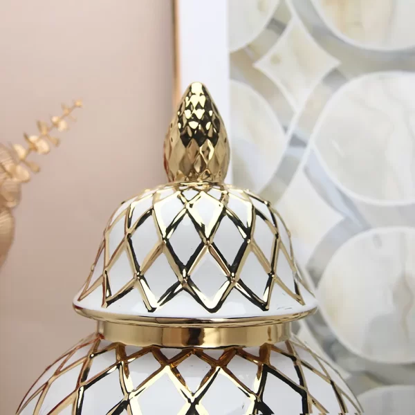 J134GA Luxury other home decor gold jar wedding white round tabletop ceramic ginger jar - Image 3