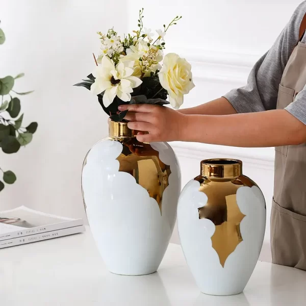 Modern ceramic vase creative light luxury white gold-plated vase storage tank living room fashion ornaments hotel crafts - Image 2