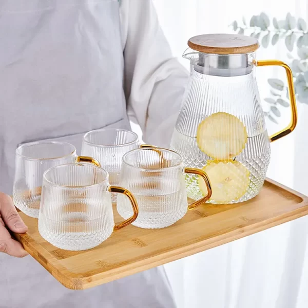 Heat-resisting Clear Ribbed Borosilicate Glass Pitcher Water Jug Set with Lid - Image 3