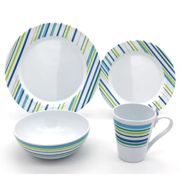 24pcs/16pcs cheap stripe melamine dubai dinnerware set with plate bowl and cup - Image 2