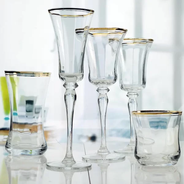 Nordic crystal red wine glass with vertical pattern vintage unique clear sublimation glass goblet with gold rim - Image 3
