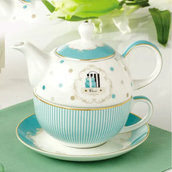 Custom Ceramic Tea for One Set Bone China Teapot with Decal Gold Rim - Image 2