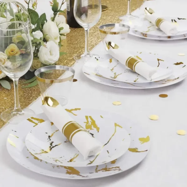 Premium Disposable Gold Plastic Party Plate Heavy Weight Dinner Plastic Plate and Cutlery Set for wedding - Image 4