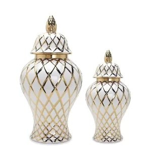 J134GA Luxury other home decor gold jar wedding white round tabletop ceramic ginger jar