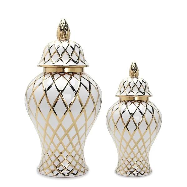 J134GA Luxury other home decor gold jar wedding white round tabletop ceramic ginger jar