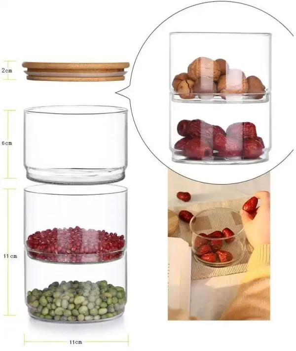 Kitchen Borosilicate Glass Stackable Glass storage Jar 475ml Sealed Glass Jar With Bamboo Lid - Image 4