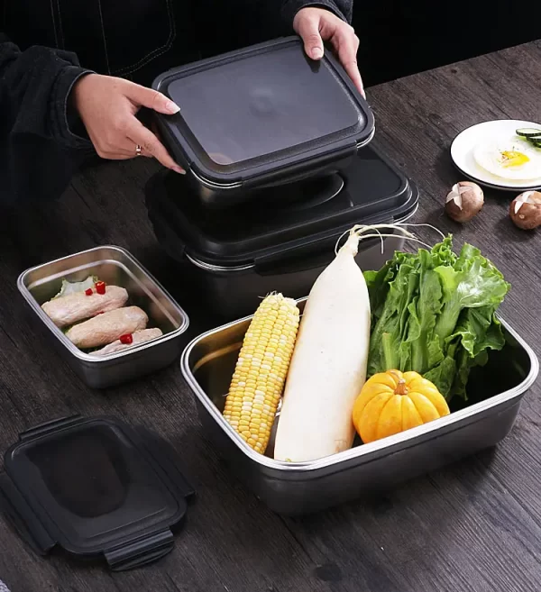 Kitchen Fridge Storage Organizer Sealed Food Container Keep Fresh Stainless Steel Pickle Box with Plastic Lid - Image 4