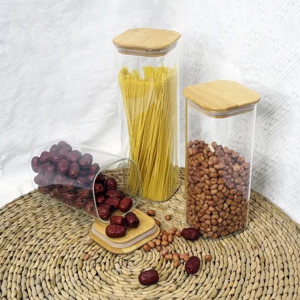 Food Storage Jars Containers Clear or Colored Borosilicate Wide Mouth Glass Jars Canisters with Airtight Bamboo Lid - Image 4