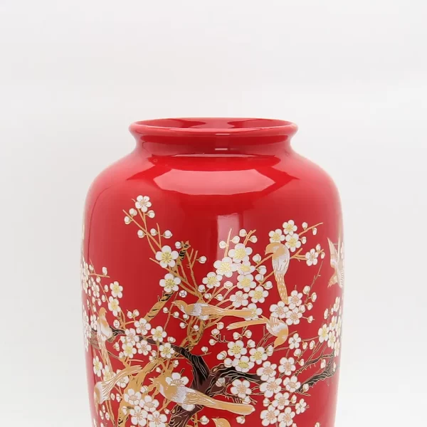 V118R Bird painting vase home decor porcelain red vase decoration 14.5 inch ceramic vases - Image 3