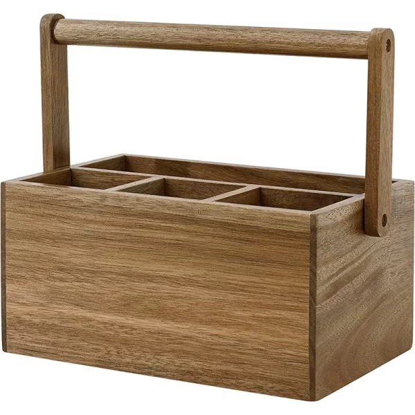 Custom Acacia Wooden Bamboo Utensil Silverware Holder Storage Organizer With Handle for Kitchen Office - Image 3