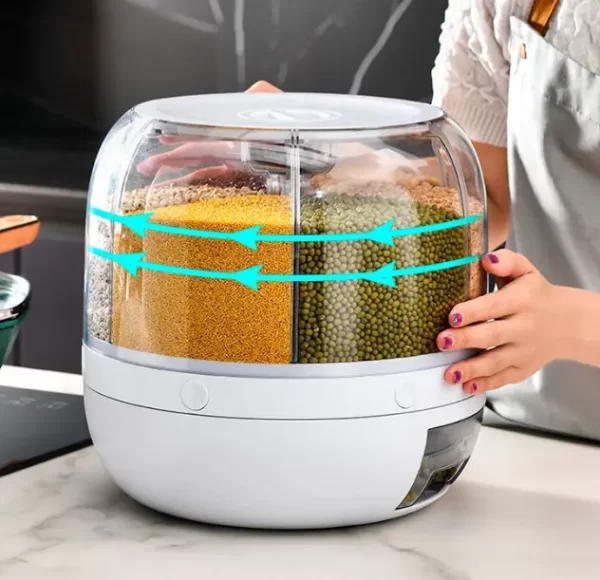 Grain Dispenser 360 Rotating 6 Grid Food Dispenser Rice And Grain Storage Container - Image 4