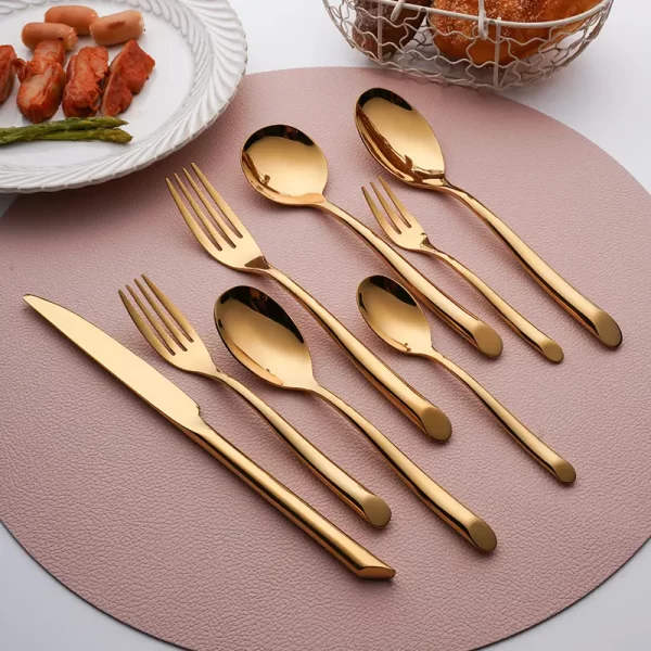 Custom Talheres Unique Stainless Steel Gold Flatware Thick Round Handle Cutlery Set - Image 5