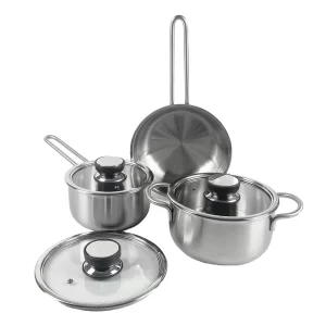 Customizable 6PCS 2mm Thickness Cook Pots And Pans Stainless Steel Kitchen Wear Cookware Sets cooking Pots with Glass Lid
