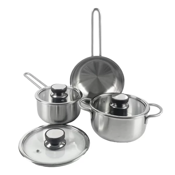Customizable 6PCS 2mm Thickness Cook Pots And Pans Stainless Steel Kitchen Wear Cookware Sets cooking Pots with Glass Lid