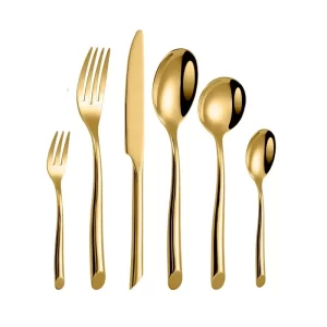 Custom Talheres Unique Stainless Steel Gold Flatware Thick Round Handle Cutlery Set