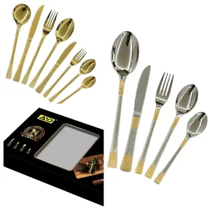 Stainless Steel Dinner Spoons Supplier Flowers Spoon Mate Spoon 3 In 1 Gold 24Pcs Stainless Steel Cutlery Set Knife Fork
