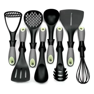 private label home camping items customized slotted turner spoon ladle 8 pcs nylon plastic kitchen utensils set cooking tools