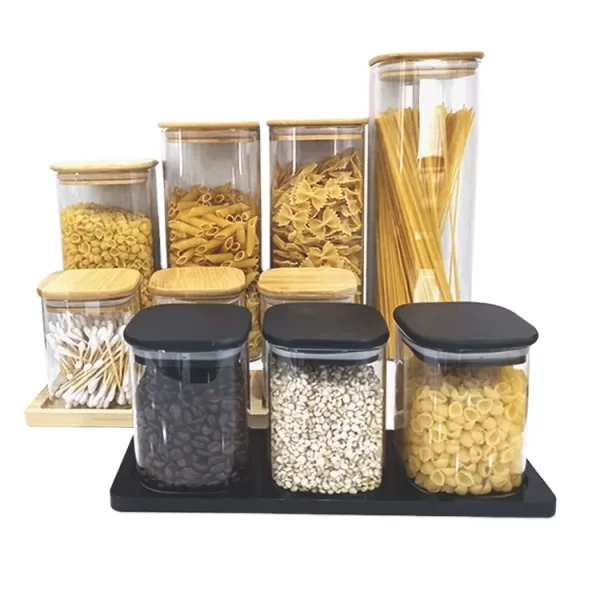 Food Storage Jars Containers Clear or Colored Borosilicate Wide Mouth Glass Jars Canisters with Airtight Bamboo Lid - Image 2